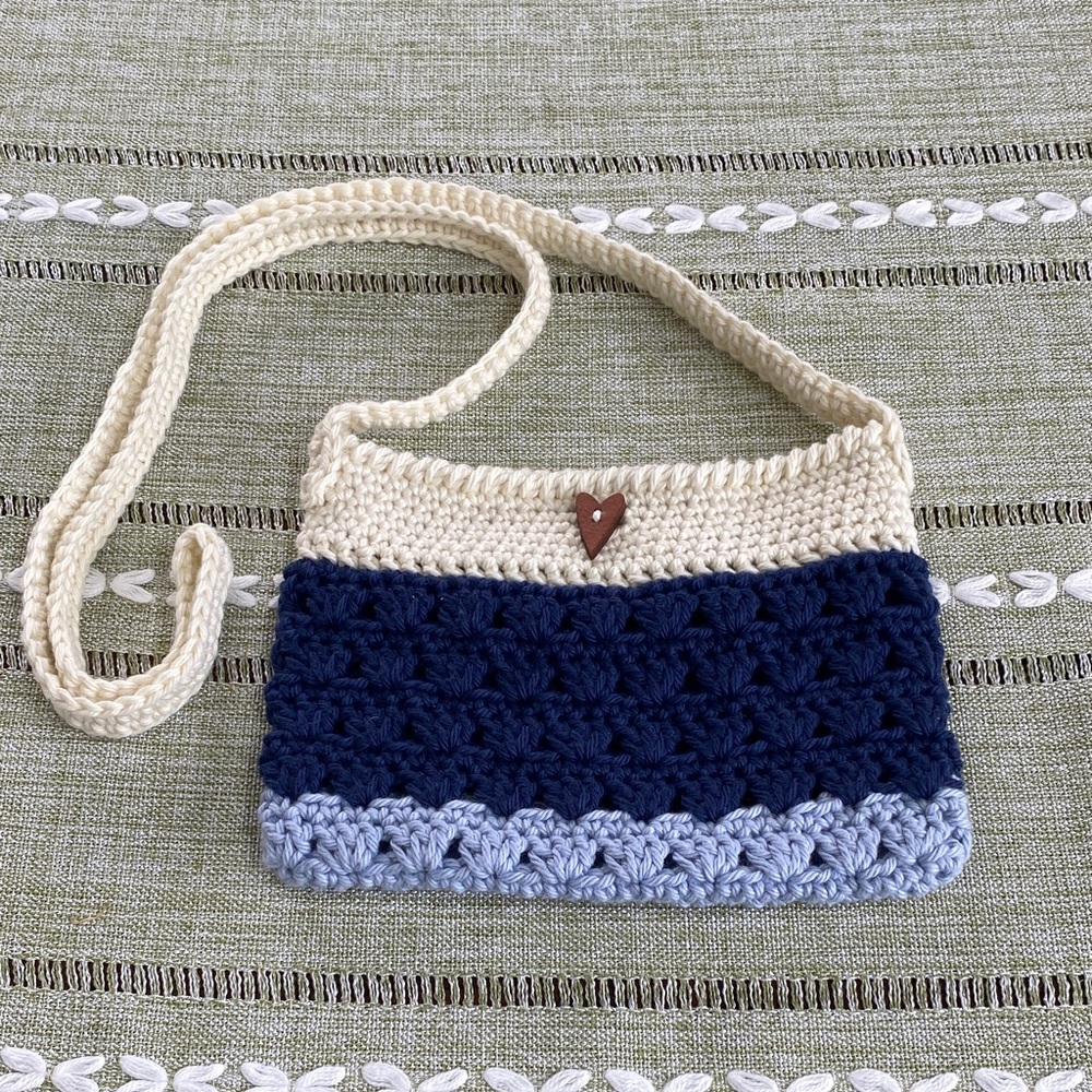 Handmade Navy and Cream Crochet Crossbody Bag